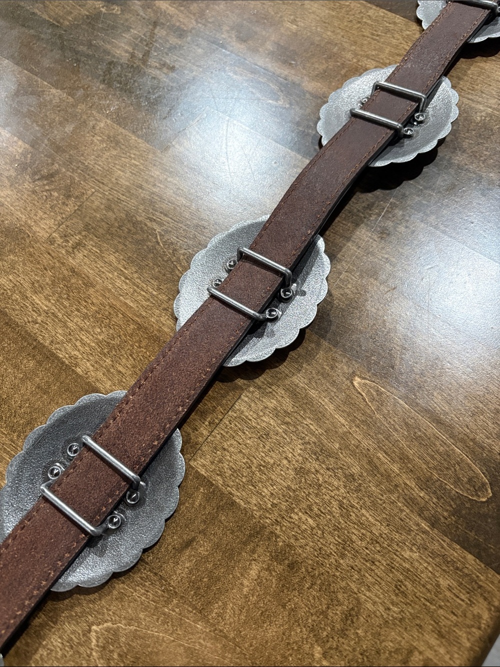 Ariat Brown Leather Belt with Silver Conchos - Picture 4 of 7